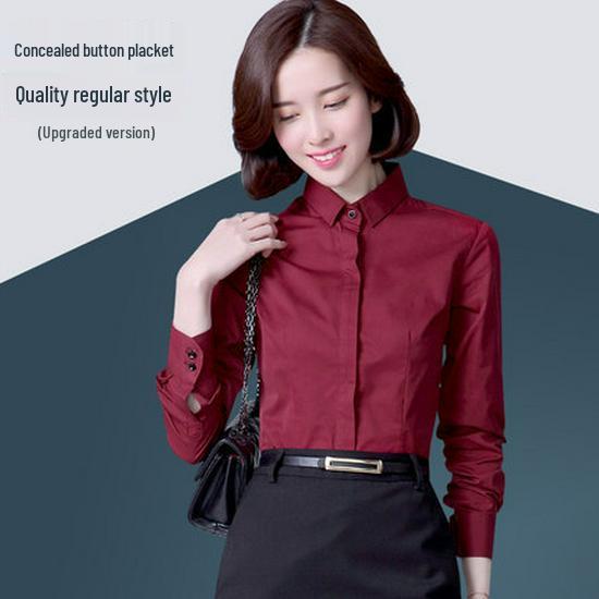 Women's Fleece-Lined Long-Sleeve Shirt: New Autumn/Winter Style, Thick & Warm Base Layer, Professional Formal Wear