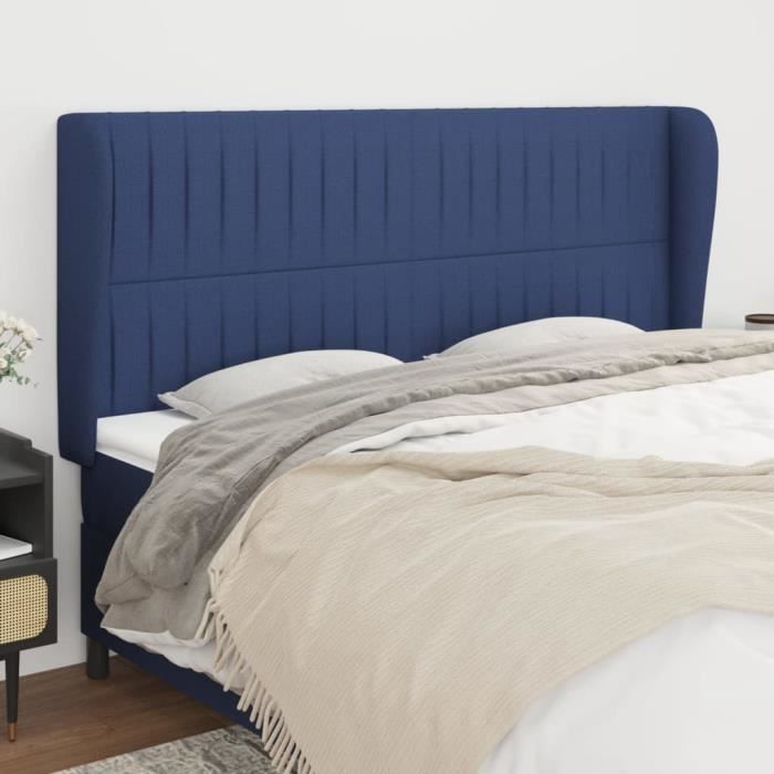 VidaXL Tête de lit avec oreilles Bleu 163x23x118-128 cm Tissu3118206