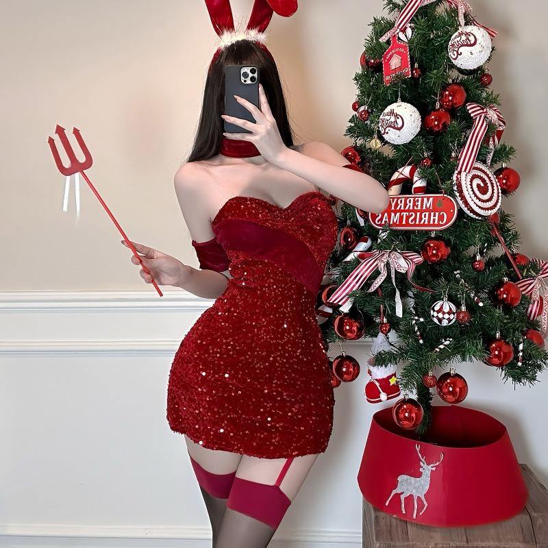 Red Christmas cross new clothes sexy lingerie sexy no temptation passion bed shame jumpsuit pajamas