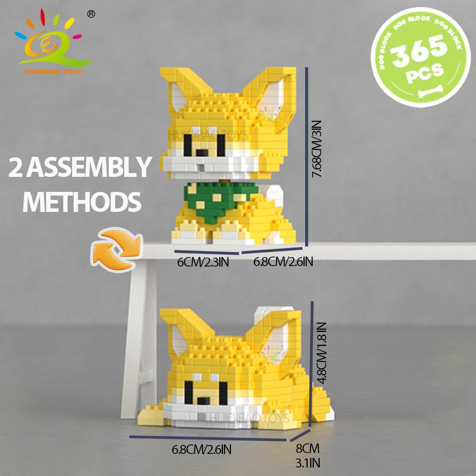 HUIQIBAO Cute Pet Dog Cat Micro Model Building Block Kids Mini City Cartoon Animal Diamond Bricks Educational Toys Children Gift