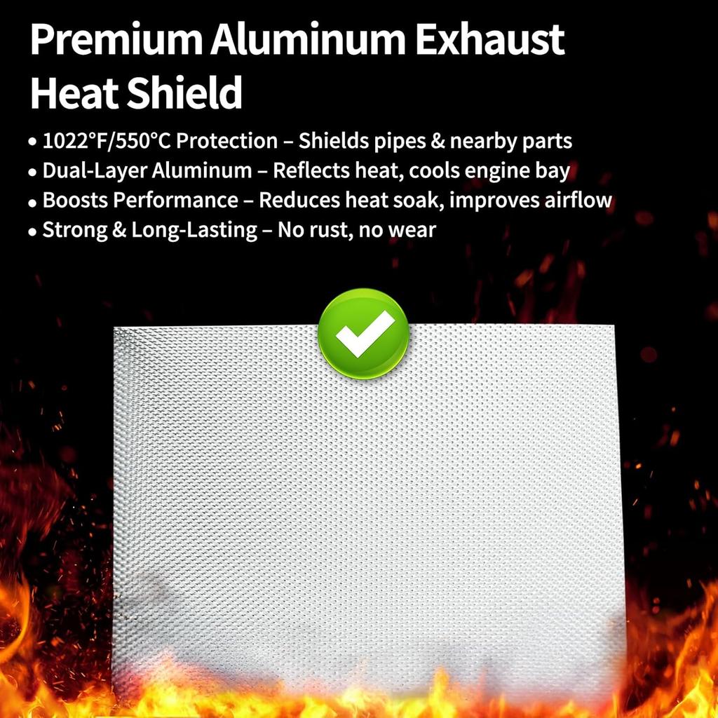 Exhaust Heat Shield Automotive 16"x13" 2 Pack, Embossed Aluminum Heat Shield Kit with Stainless Steel Zip Ties Cable Metal for Car Muffler Exhaust