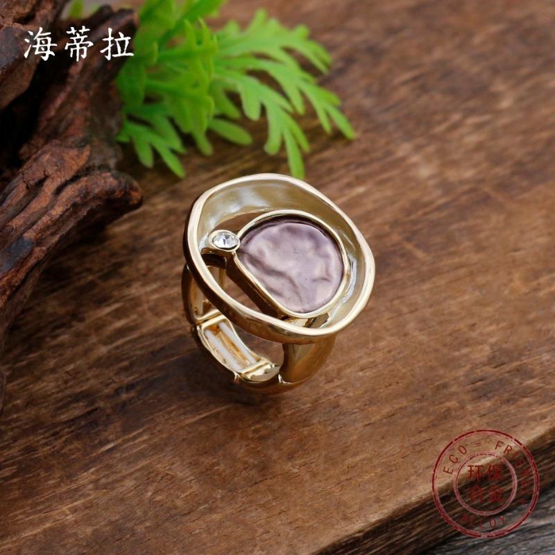 New enamel color hollow geometric ring elastic ring women's simple versatile irregular lotus leaf ring