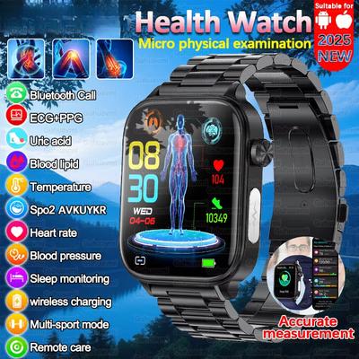 2025 Nouvelle Montre Connectée Santé ECG+PPG Graisse Sanguine Acide Urique Homme Femme Fréquence Cardiaque Pression Artérielle Appel Bluetooth Montre Intelligente pour IOS Android