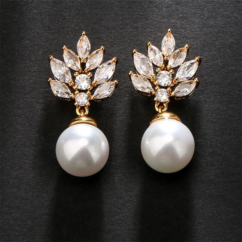 ZAKOL New Leaf Water Drop Zircon Dangle Earrings for Women Luxury European and American Bridal Wedding Zircon