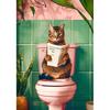 Funny Cat On Toilet Wall Art Cat Reading Newspaper Canvas Posters Print Picture for Home Bathroom Living Room Decor No Frame