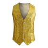 Men Vest Shiny Sequin Sleeveless Slim Fit Cardiagn Single-breasted V Neck Adjustable Back Buckle Stage Show Emcee Performance Men Waistcoat