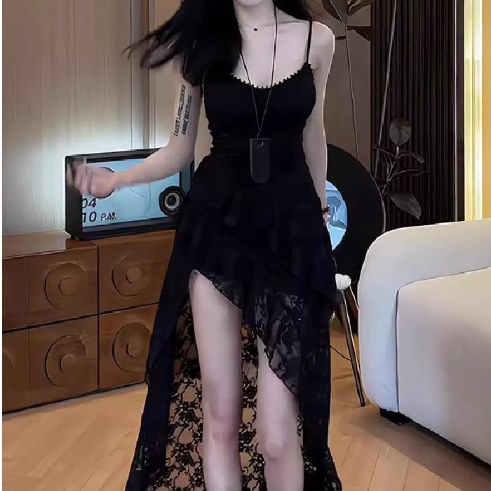 Spice Girl Irregular Lace Suspender Dress Women's 2026 Summer New Fashion Temperament Skinny Design Long Dress