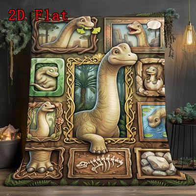 Dinosaur Fossil Collage 2D Flat Pattern Flannel Blanket, High Quality All Seasons, Home Decor, Warmth and Comfort, Perfect for Christmas Gifts.