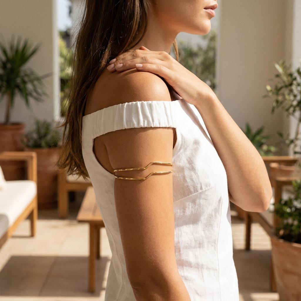 Minimalist Irregular Wave Hollow Upper Arm Cuff Bracelet Boho Adjustable Open Armband Body Jewelry For Women
