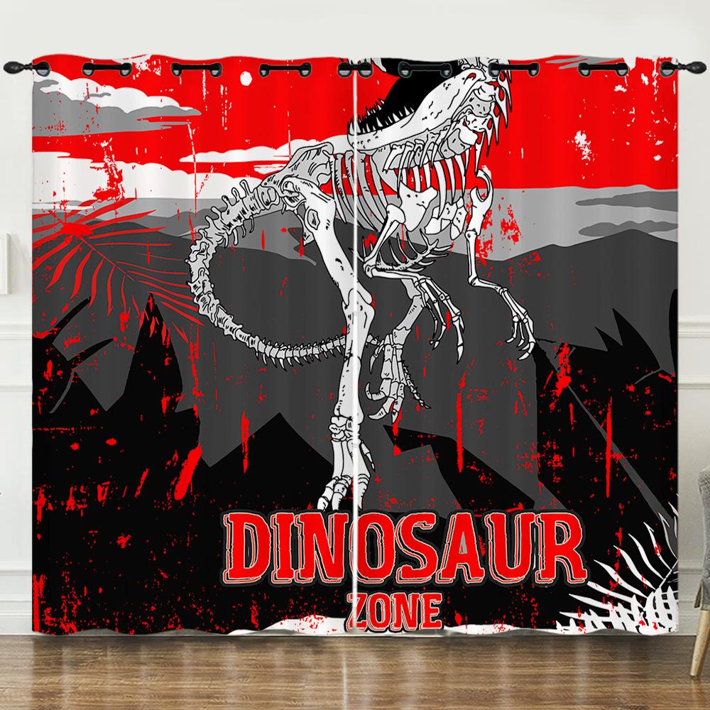 Curtain Dinosaur World 3D Digital Printing Blackout Curtain Punching
