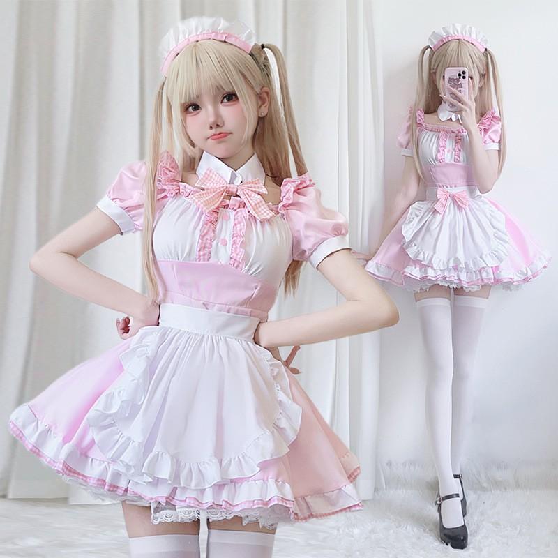 Süßes Lolita Dienstmädchenkleid Cosplay Kostüm Anime Mädchen Outfit Rosa S-4XL 2026