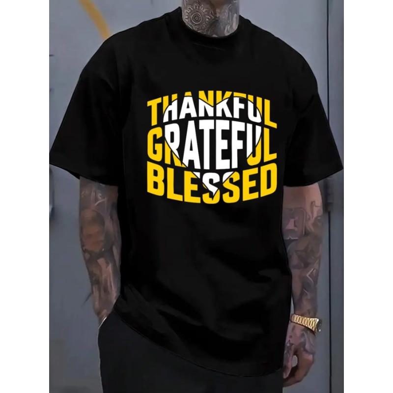 

Европейские размеры Мужские футболки с принтами на тему благодарности и благословений, идеально подходят для непринужденных летних прогулок и активного отдыха S чёрный