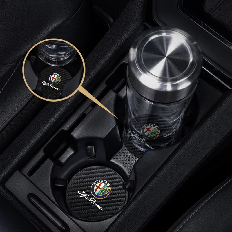 2Pcs Car Logo Water Cup Trough Mat Non-slip Pad Accessories For Alfa Romeo Giulietta Mito 159 Giulia Stelvio 156 147 BreraOY5