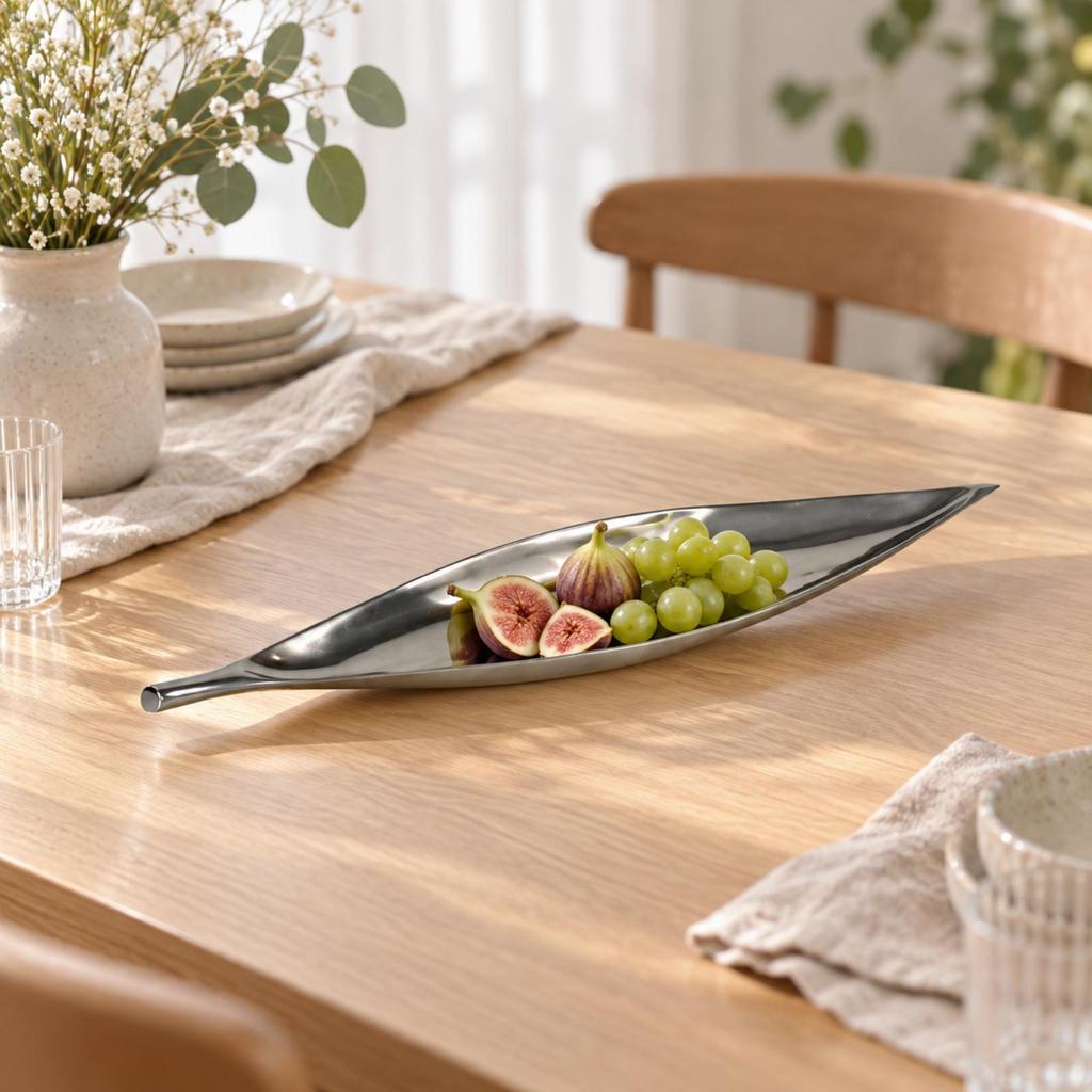 Versatile Leaf-Shaped Decorative Tray Reflective Long Leaf with Tapered