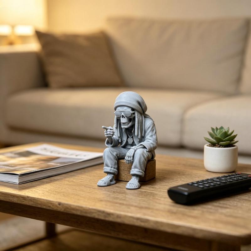 Reggae Dreadlocks Skeleton Figurine 3D Printed Skull Statue Cool Desk Ornament Decor for Reggae Hip-Hop Culture Enthusiasts Gift
