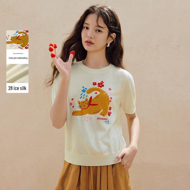 INMAN Women s Embroidered Ice Silk Knit Top XL