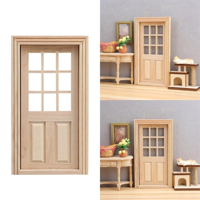 Antique Unpainted Miniature Door Model Figure For 1/12 Doll House Scene Decoration Kids Pretend Play Toy Accessory