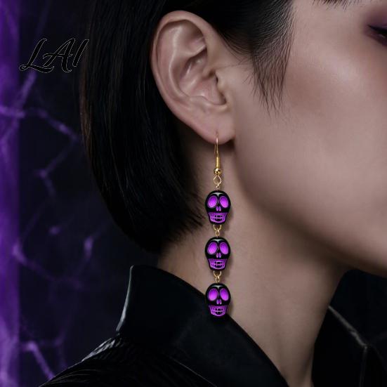 Dark Style Accessories 1 Pair Acrylic Halloween Earrings for Women Triple Skulls Drop Dangle Cosplay Party Jewelry Earrings Gothic Gifts Holiday