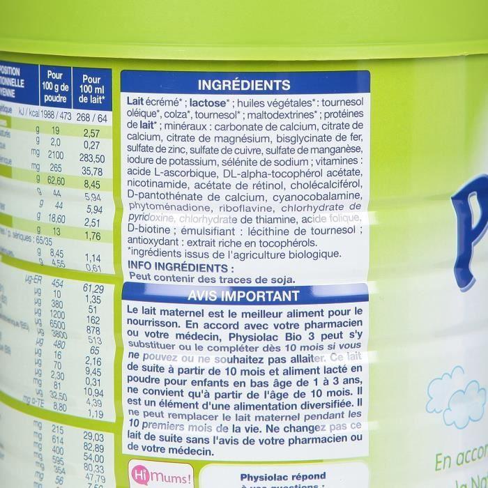 Physiolac Bio Lait Croissance 800g