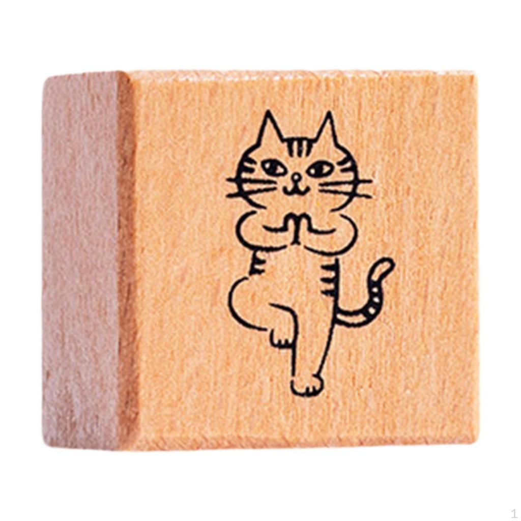 Cat Stamp Cute Animal 1.2 Inch for Kids Wooden Rubber Stamping Mailing Scrapbooking Letter