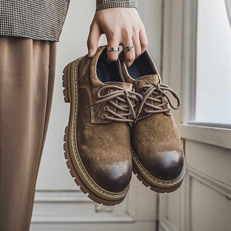 Martin boots autumn low-top lace-up British retro rhubarb boots thick-soled heightening leather casual big-head shoes