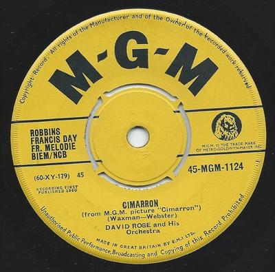 7inch Record DAVID ROSE & HIS ORCHESTRA - Cimarron / Spellbound 45MGM1124 MGM Records 1960 UK Reggae, Ska & Dub Used