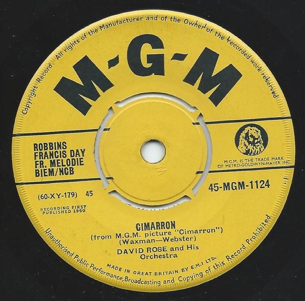 

7-дюймовая пластинка DAVID ROSE & HIS ORCHESTRA - Cimarron / Spellbound 45MGM1124 MGM Records 1960 UK Регги, Ска и Даб Б/У