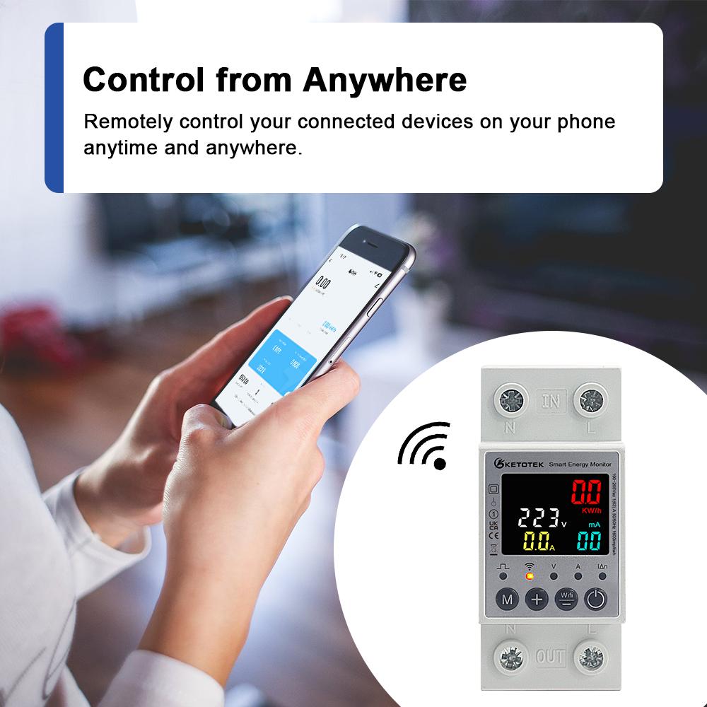 Jednofázový elektroměr DIN Rail s WiFi Spotřeba energie Napětí Watt Pulzní výstup Monitor úspory energie Tuya Control