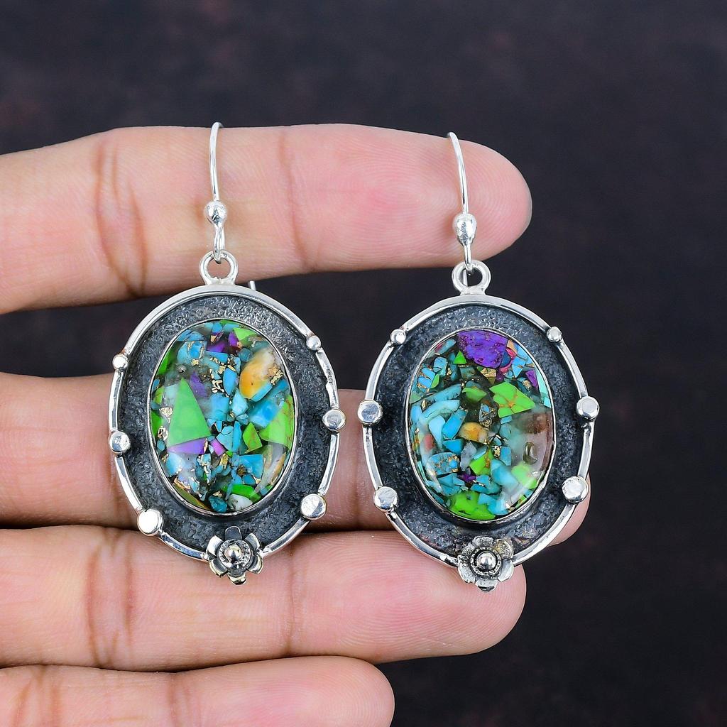Fiesta Kingman Turquoise Earring Multi Copper Turquoise Earrings 925 Sterling Silver Earring Gemstone Earrings Handmade Jewelry Drop Earring