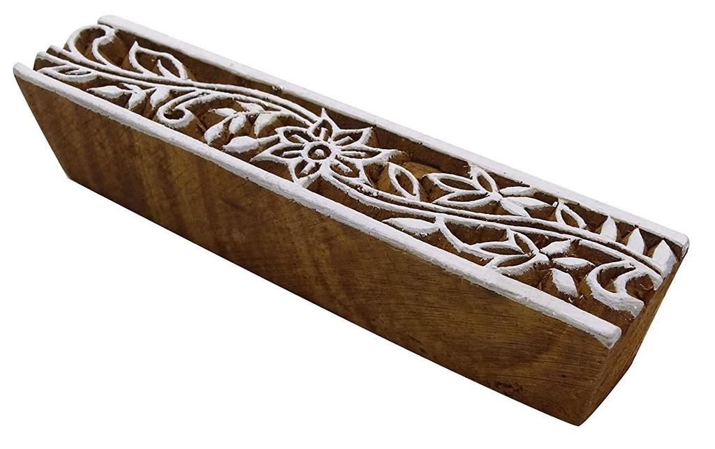 Indian Wood Decorative Handcarved Wooden Textile Stamp Floral Printing Block