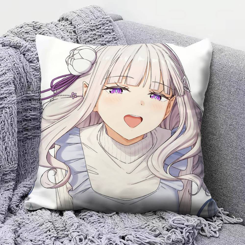 Re Zero Infinity Emilia Cute Anime GGirl  Pillow Covers Home Sofa Cushion Covers and Aecorative Custom