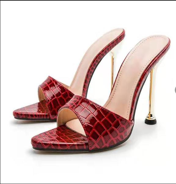 Summer Women Slippers Snake Sexy Pointed Toe High Heel Slippers Metal Decor Party Shoes Outdoor Fashion Large Size Female Shoe