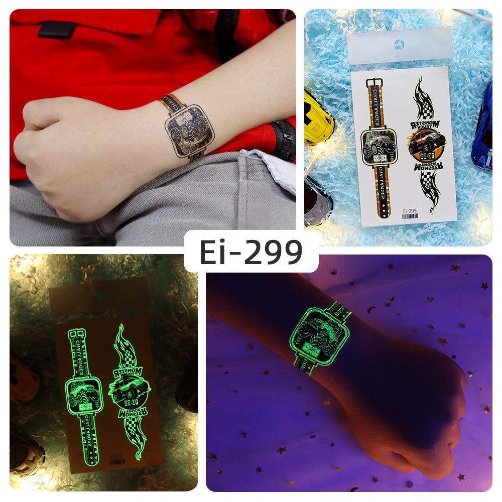 Rikalong Waterproof Luminous Cartoon Tattoo Stickers for Kids - Glow-in-the-Dark Watch Design