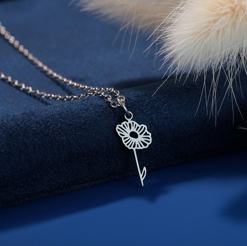 Kinitial Birth Flower Necklaces For Women Girls Stainless Steel 12 Month Flower Necklaces Birthday Jewelry Gift