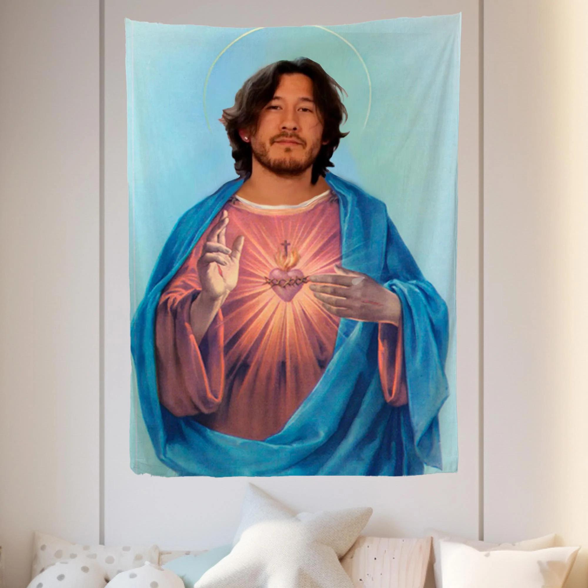 Jmg Household Supplies Unisex 1Pc Markiplier Jesus Meme Tapestry - Polyester 2D Wall Hanging For Bedroom, Living Room, Funny Room Decor & Gamer Fan Gift