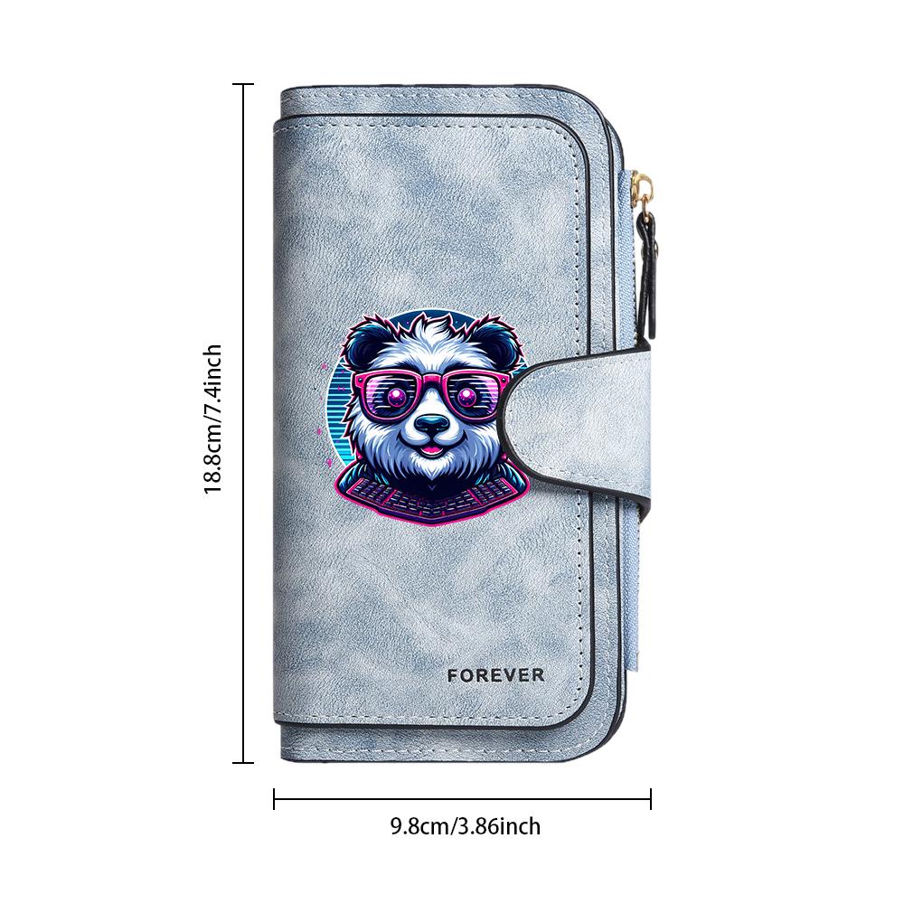 Cool Panda Print Wallet Fashion Casual Long Purse for Women Portable Multi Card Slot Zipper Pocket Handheld Bag