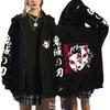 New Anime Demon Slayer Print Zip-up Hoodie Fleece-lined Hooded Cardigan for Teenagers 0037