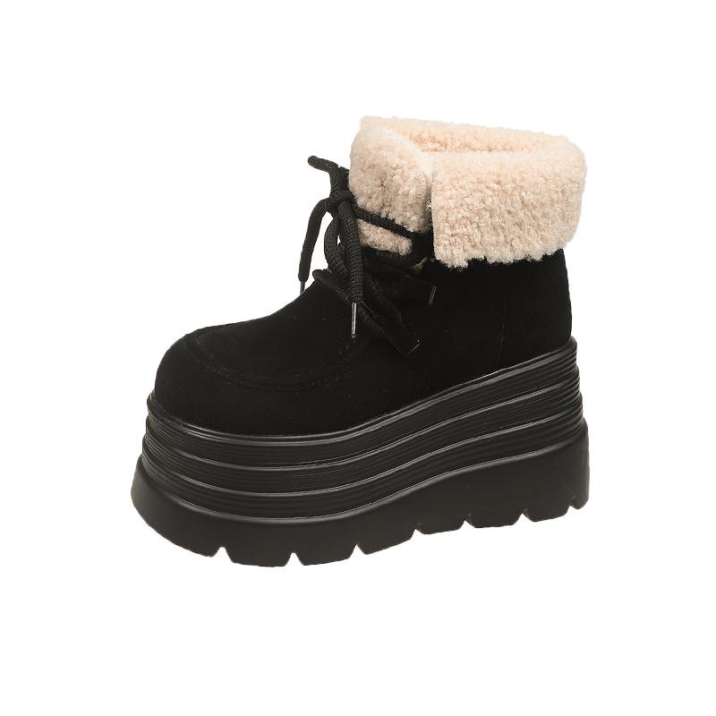 Fashion New Winter Chunky Casual Snow Shoes Woman 10CM High Platform Wedge Heels Warm Fur Sneakers Fashion Women Buckle Leather Shoes