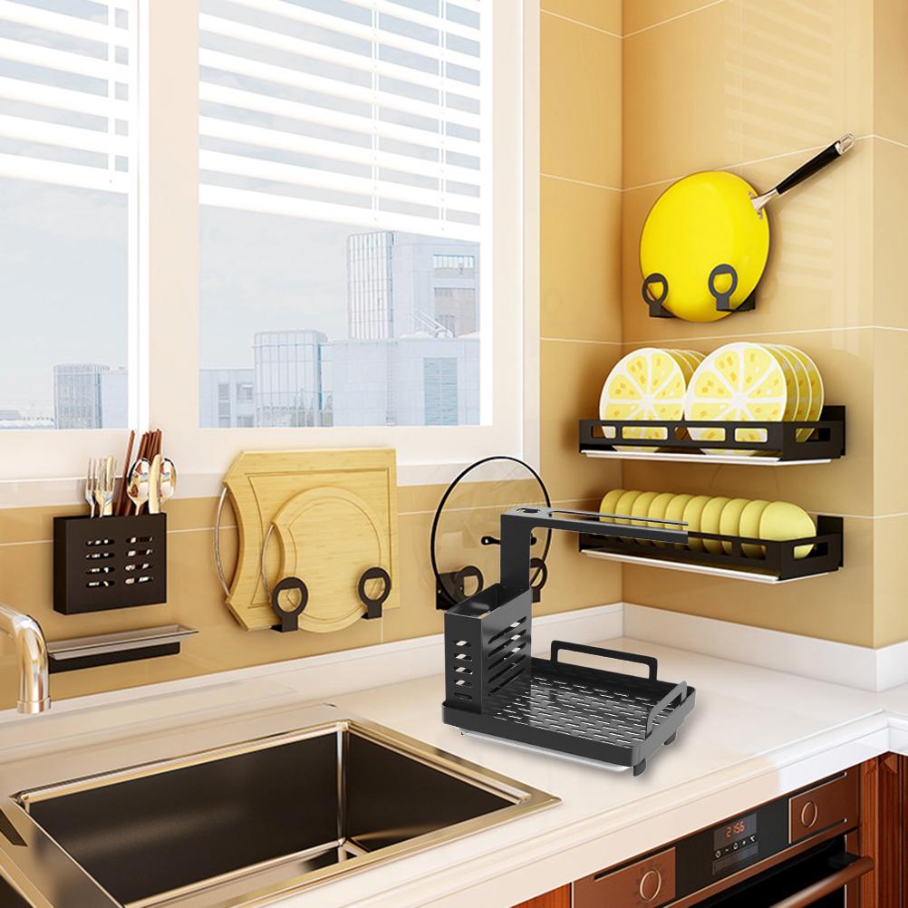 Kitchen Sink Caddy Organizer 304 Stainless Steel Sponge Soap Brushes Dispenser Holder with Rag Rack