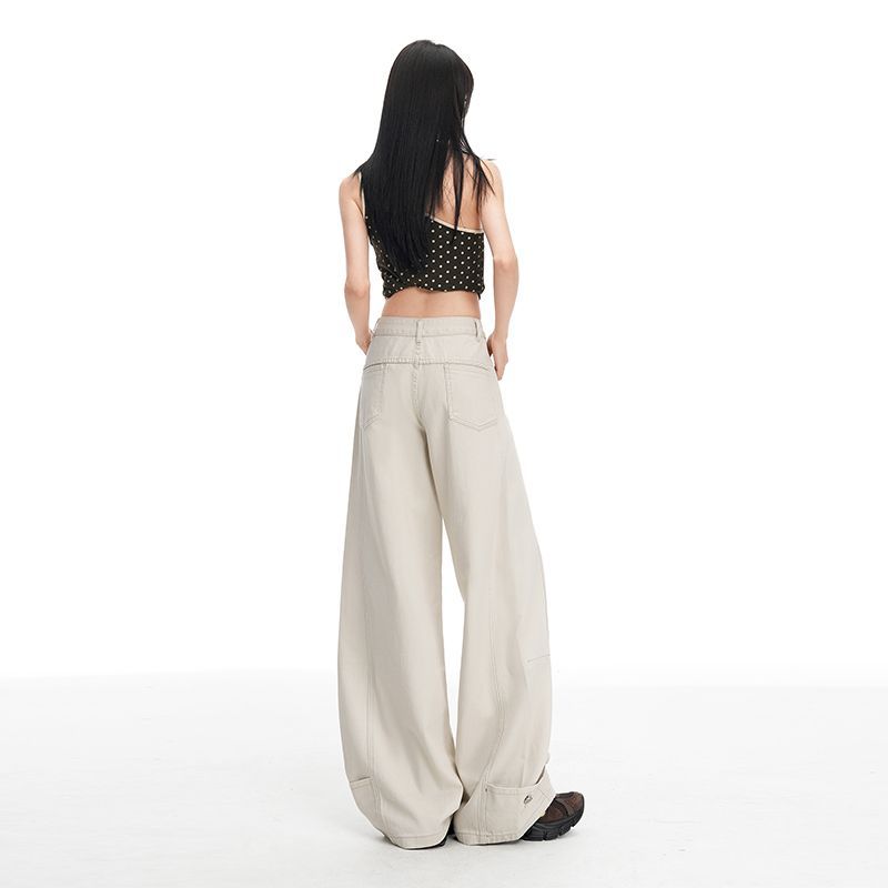 Lente Zomer Zeezout Kaki Effen Zoet Koel Trendy Saber Snit Ontwerper Wijde Pijpen Jeans Broeken Vrouwen Casual Broeken Oversized Jeans Broeken