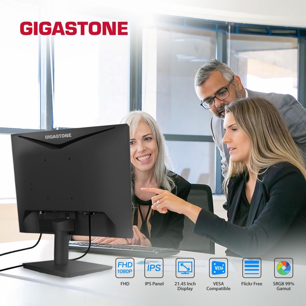 GIGASTONE Inch Monitor IPS 75Hz FHD 1920 x 1080P Wide Viewing Angle Frameless PC Monitor 4ms Blue Light Reduction Ergonomic Angle Adjustment VESA