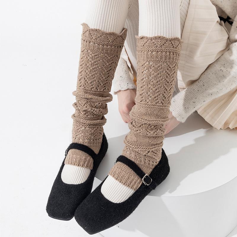 Boots Still Cotton Socks Cover Relief Hollow Warm Knitting Retro Gray Heavy Industry Long Tube Stack Calf Leg Cover