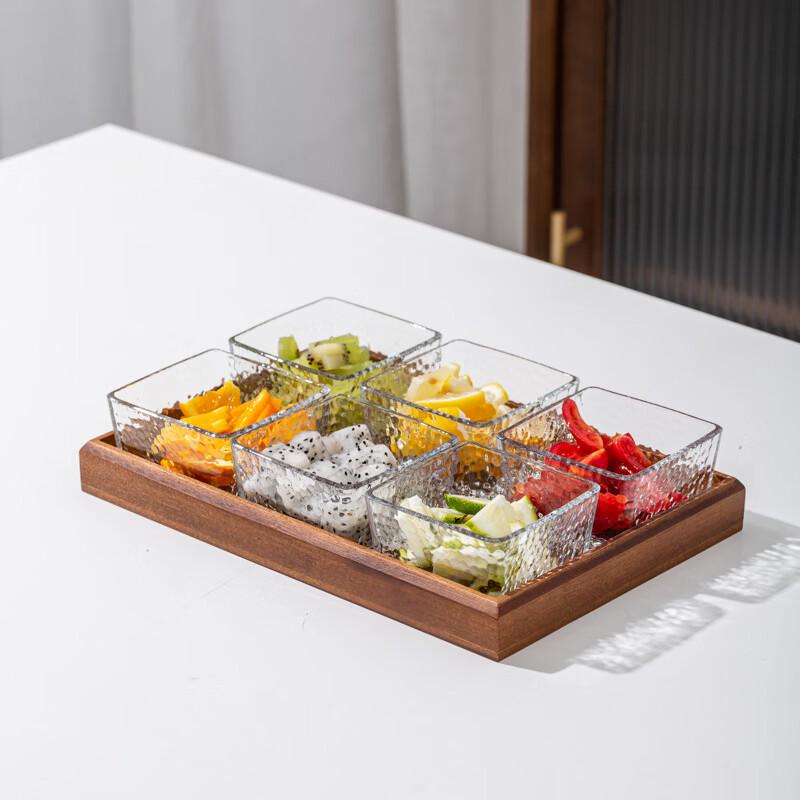 Hammered Glass Serving Bowl Set with Tray