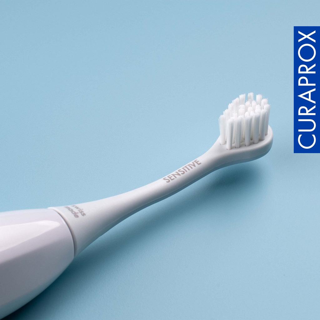 Curaprox Spazzolino Elettrico Hydrosonic Easy Sonic con Spazzola Sostitutiva per Denti Sensibili (Bianco, Confezione da 2 Testine)