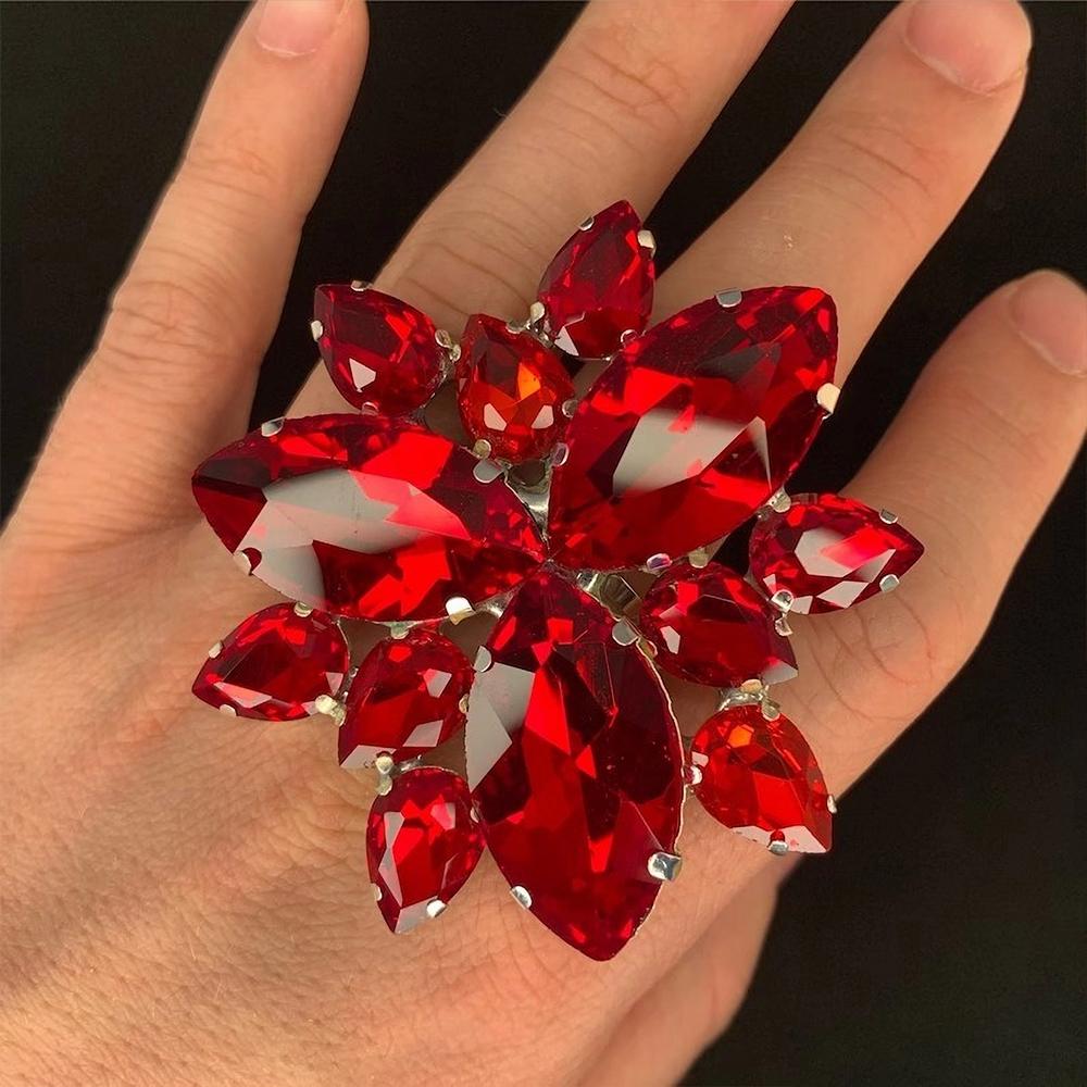 

Stonefans Exaggerate Rhinestone Drop Rings for Women Drag Queen Accessories Cocktail Club Crystal Ring Adjustable Jewelry срібний