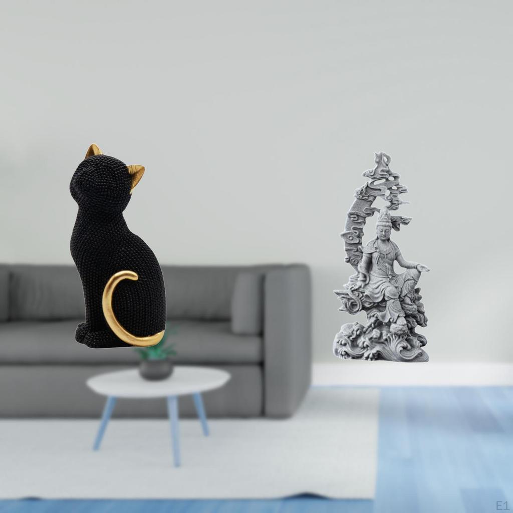 Cat Guan Yin Resin Figurine Decorative Sculpture Collectible Ornament for Entrance Bookshelf Living