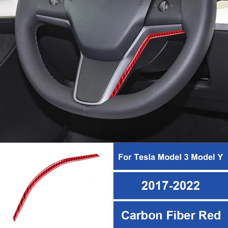 1PC Real Carbon Fiber For Tesla Model 3 Model Y 2017-2022 Car Steering Wheel Under Trim Strip Sticker Car Interior Accessories