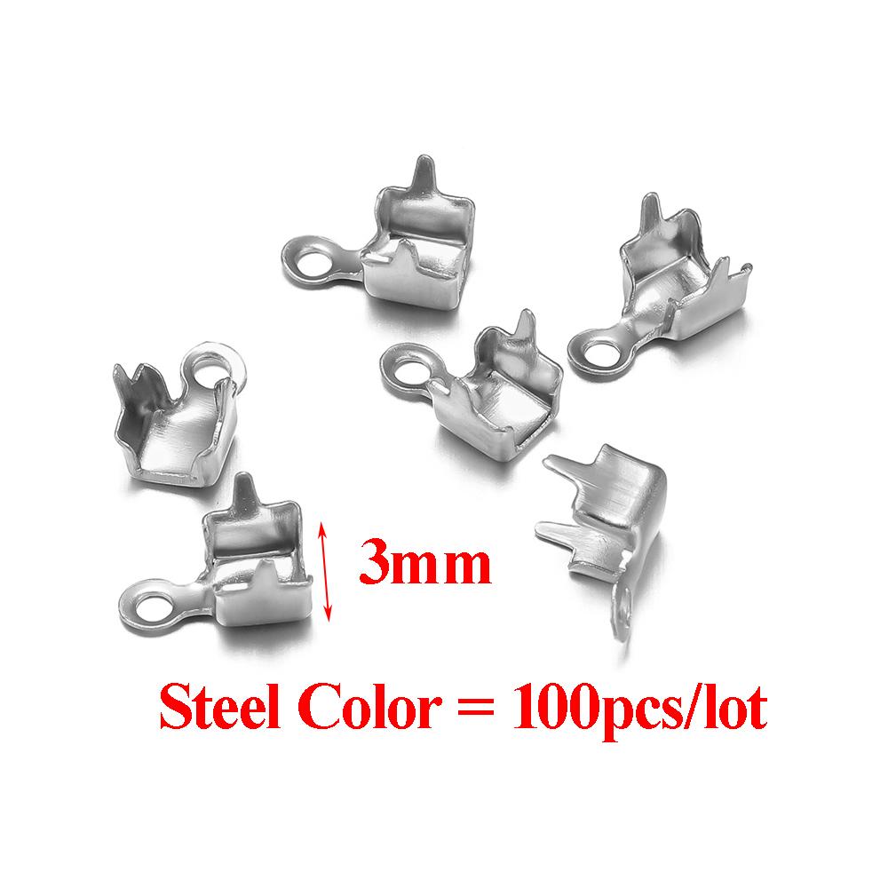 

50/100pcs Stainless Steel Clasps Cords End Clip Tip Fold Crimps Cubic Zircon Chains Connectors for DIY Jewelry Making Supplies