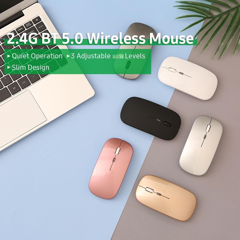 2.4G 5.0 Wireless Slim Rechargeable Mouse Less Noise 3 movement speed 7-color Breathing Light for Laptop Computer, Black