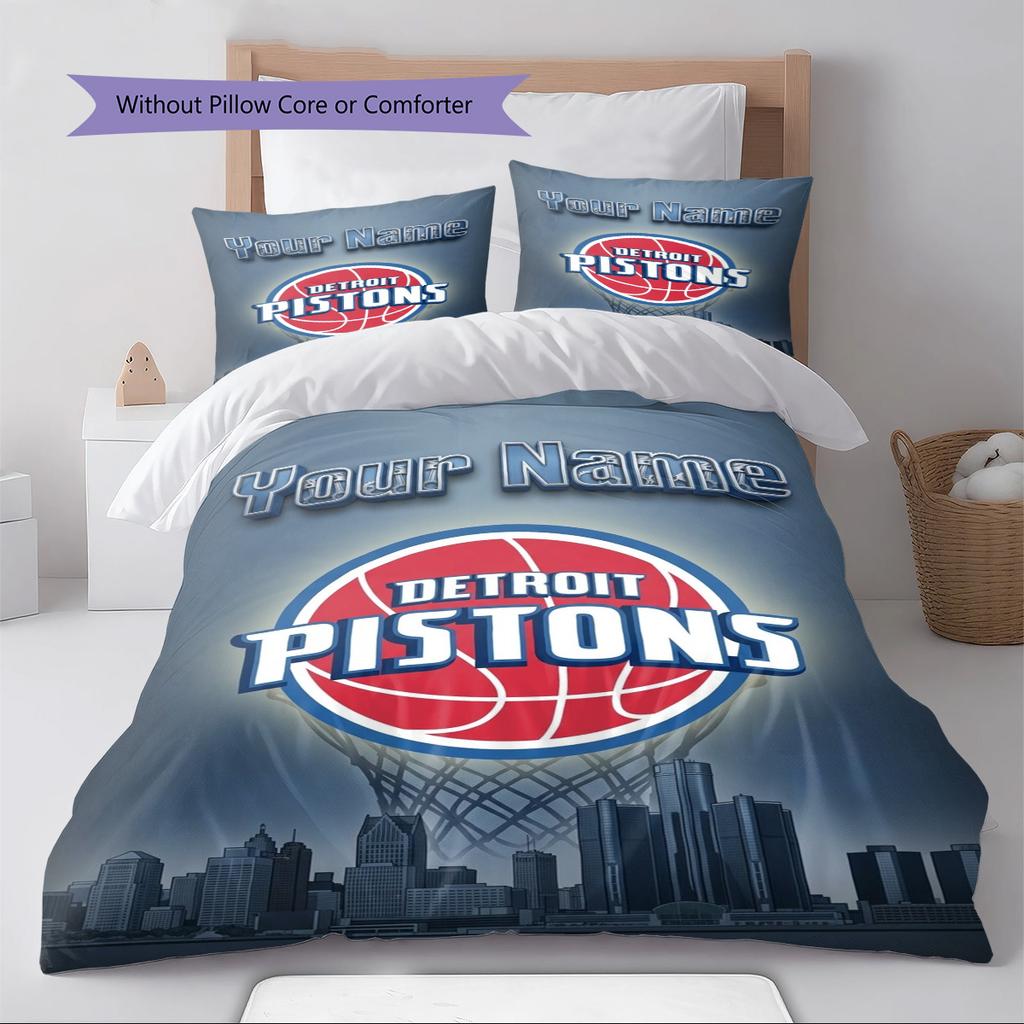 Name Custom Detroit Pistons Logo Pattern Bedding Set Quilt Cover Pillowcase Home Decor Gift (1 * Duvet Cover + 2 * Pillowcase, Without Core)